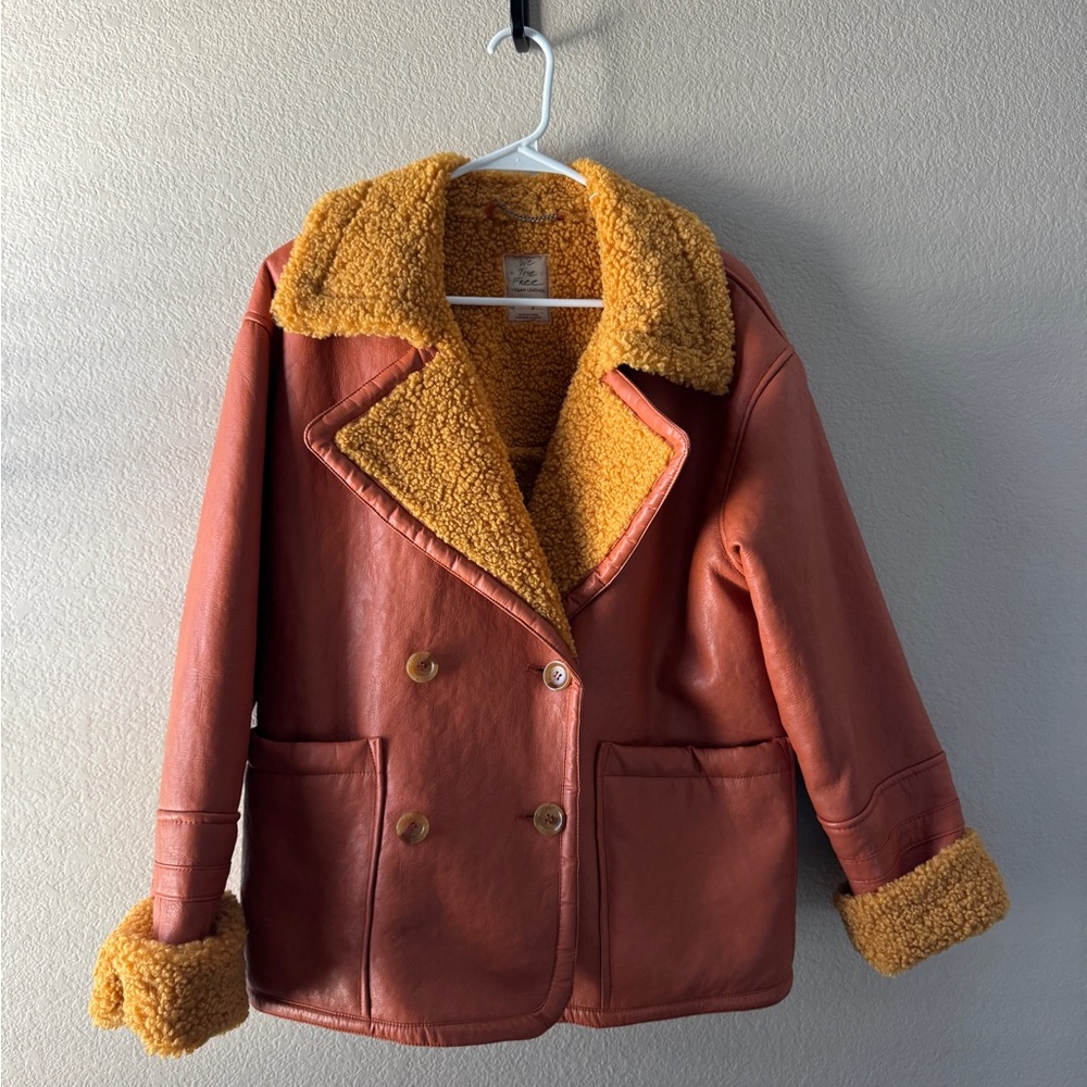 Women's freepeople orange Shearling-Lined Jacket NWOT